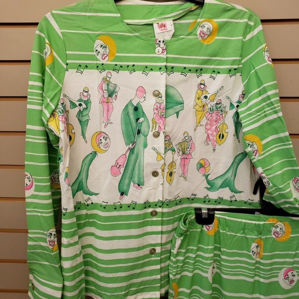 Rare Tivani Vintage Musical Jester Clown Pajama leisure Set tag 15/16 Med Artsy